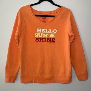 Life Is Good Orange "Hello Sunshine" V-Neck Lightweight Sweatshirt Women's Small